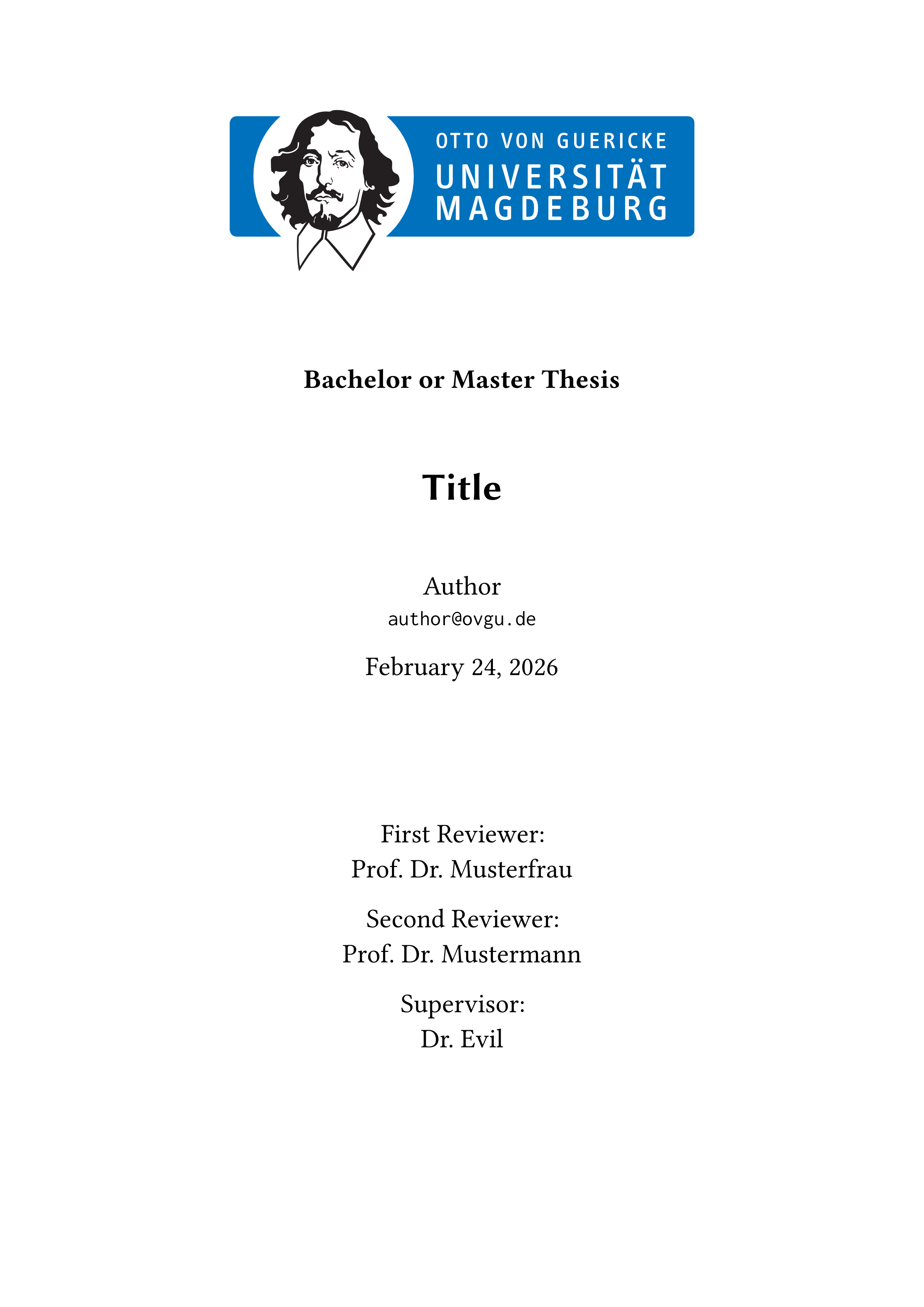 A thesis title page with default values